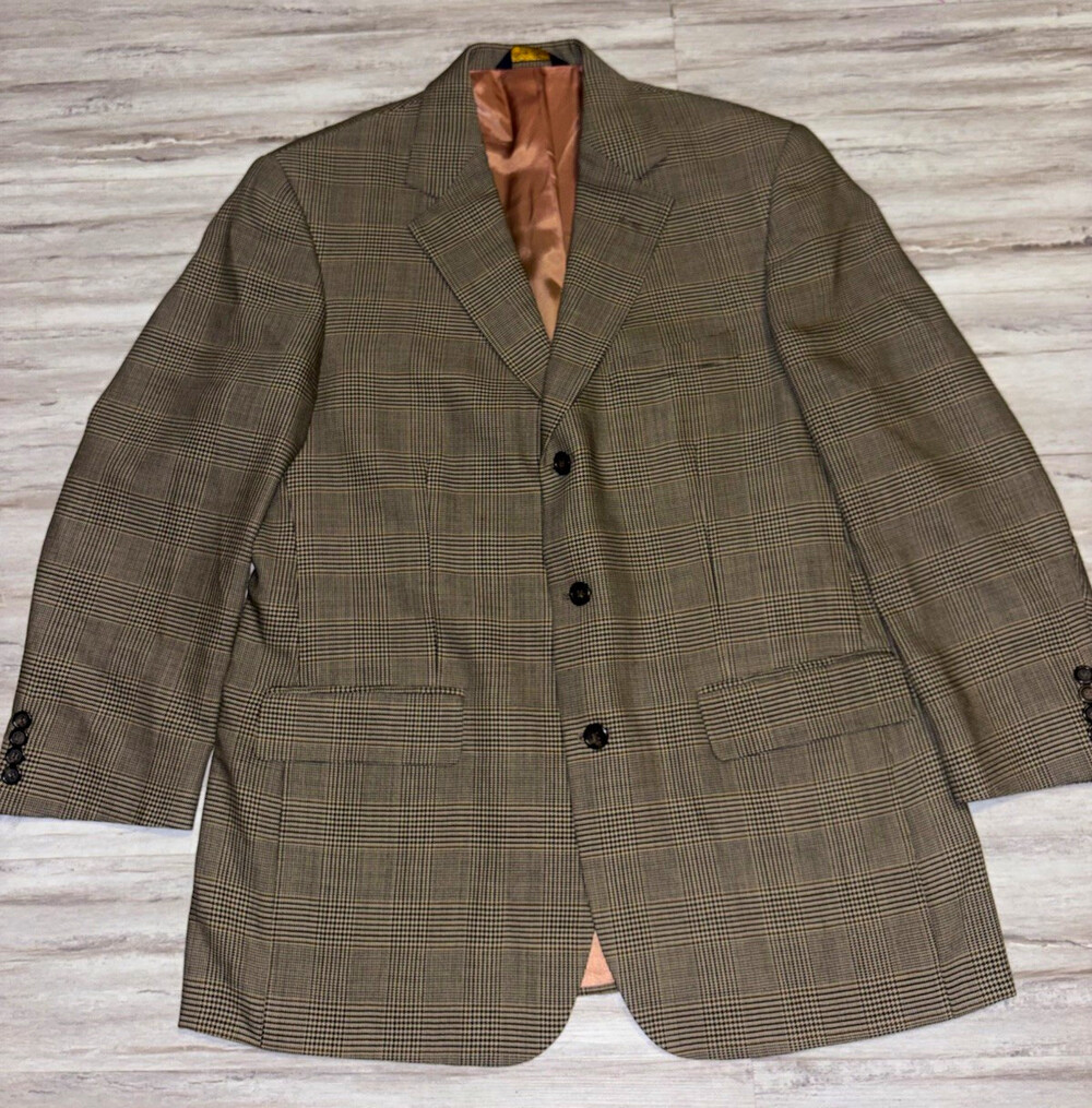 Brooks Brothers Men's Brown Black Plaid 3-Button Single-Breasted Blazer 43R